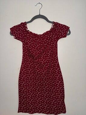 SHEIN Burgundy Mini Dress with White Heart Print